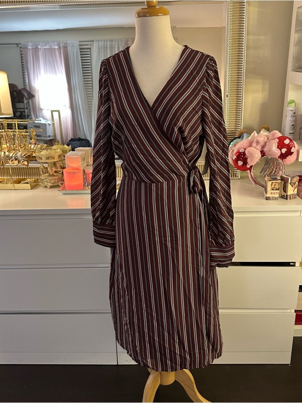 Chelsea 28 Striped Wrap Dress in Burgundy